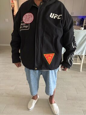 UFC 316 fight Bomber Jacket with White Logo and Red Patch